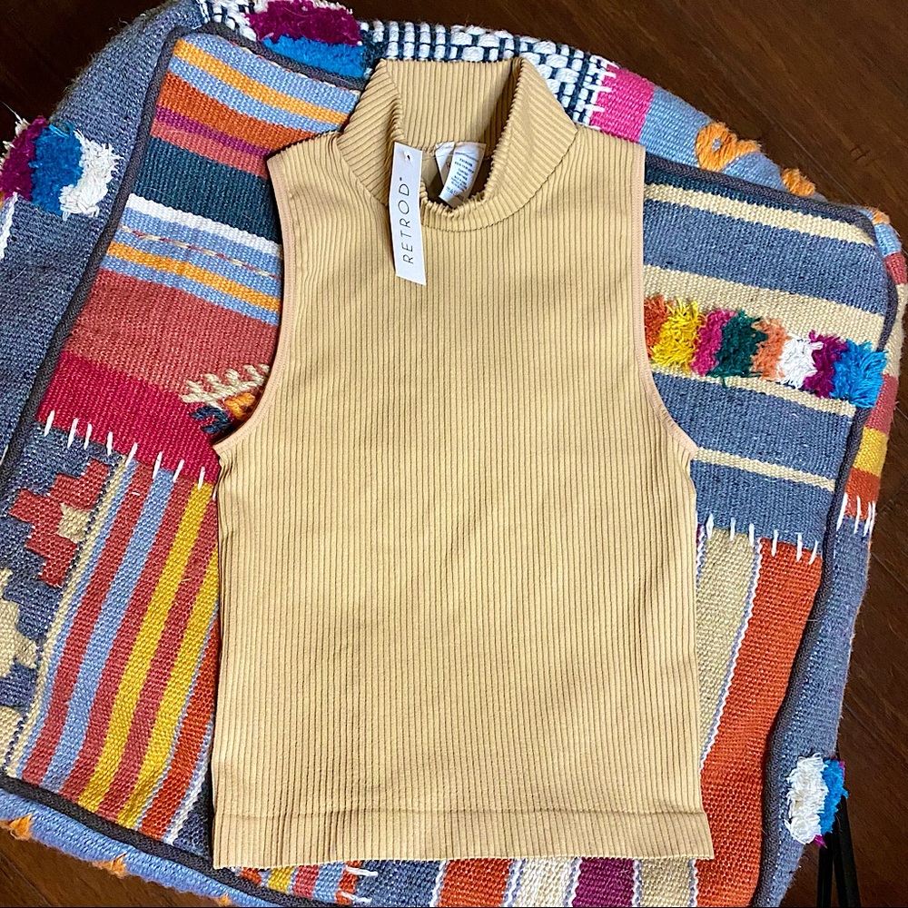 Stretch Ribbed Knit Mock Neck Tank, NWT